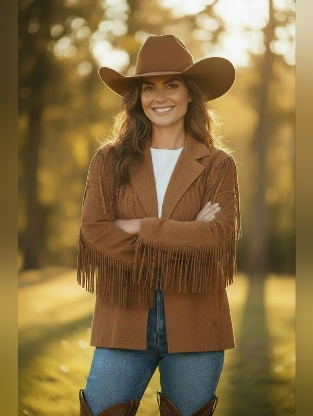Vintage Suede Leather Fringe Jacket - Golden Brown